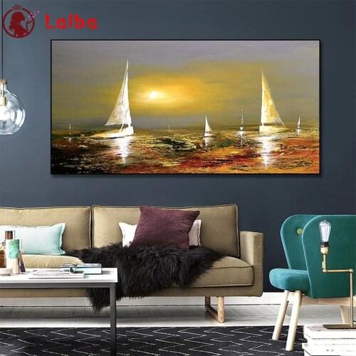 Diamond Mosaic Abstract art, sailboat on the sunset sea round drill Cross Stitch Diamond Art Painting Full Square Decor For Home