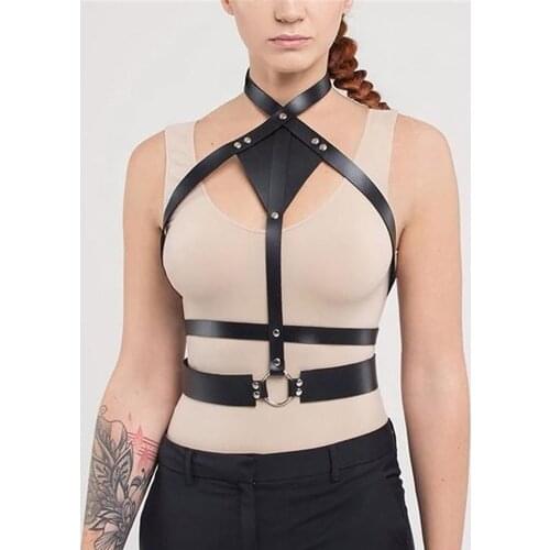 B.CYQZ Punk Leather Harness Bondage Belt Sexy Body Cage Suspenders Strap Neck to Waist Harajuku Leather Jewelry Accessories 2021