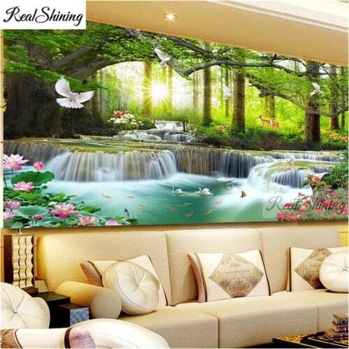 Large Waterfalls Forest Nature 5d diy diamond painting full drill square rhinestone mosaic embroidery round Decor T70