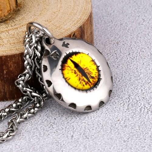2021 Fashion [316L Stainless Steel] Men and Women Couple Titanium Steel Devil Yellow Ghost Eyeball Pendant Necklace Gift