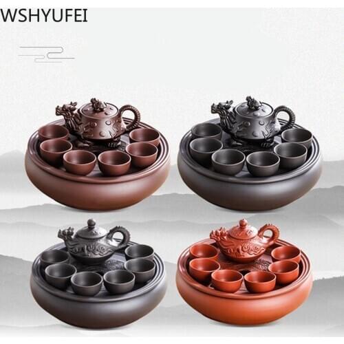 Yixing Purple sand Tea Set Purple sand Tea Tray Teapot 8-piece Tea Suit Chinese Tea Ceremony Business Affairs Gift
