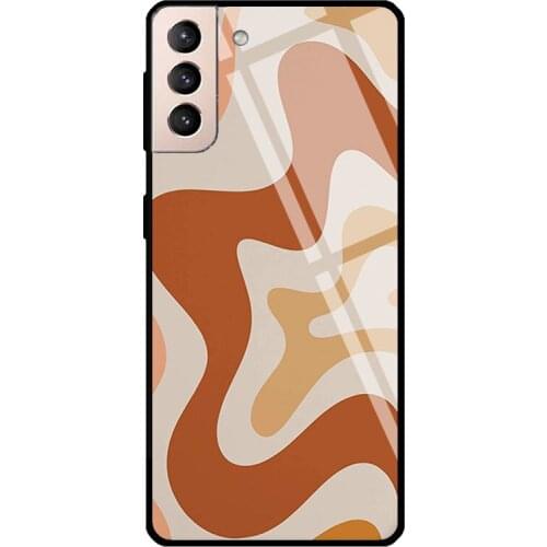Retro Liquid Swirl Terracotta Tones Tempered Glass Case For Samsung Galaxy S10 Plus Note 10 S8 S9 S20 FE S21 Note 20 Ultra