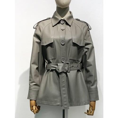 Ladies Real Sheepskin Shirt Spring Genuine Leather Top Office Lady Jacket