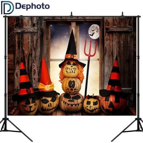 Dephoto Halloween Photography Backdrops Window Moon Scary Pumpkins Party Photo Background for photo studio