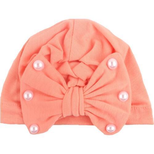 Baby Solid Bowknot Hats Kids Bows Cotton Caps With Pearls Child Hat Newborn Girls Clothes Accessories Infant Beanie Turban Cap