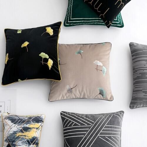 45x45/30x50cm ginkgo embroidered cushion cover velvet pillowcase sofa black/beige grey lumbar pillow cover backrest