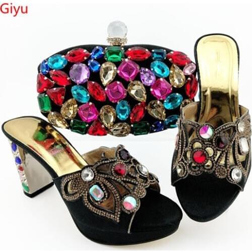 Doershow Italian Shoe and Bag Set New 2019 Women Shoes and Bag Set In Italy black Color Italian Shoes with Matching Bags!HKO1-18