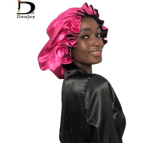 Custom Logo extra size Reversible Satin Bonnet Women/Kids Satin Silk Bonnets Sleeping Bonnet Virgin Hair Sleep Caps
