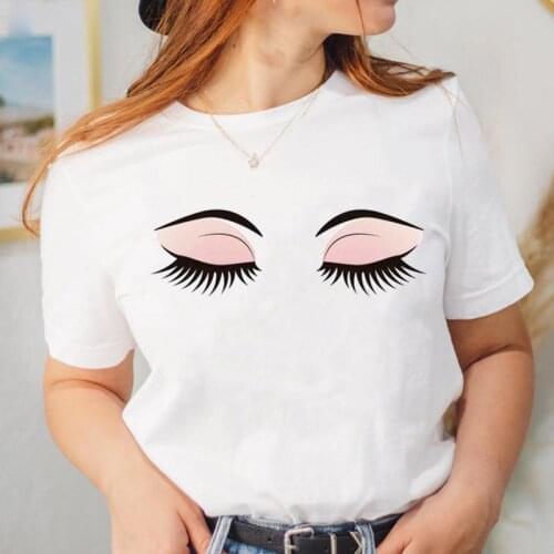 Graphic T Shirt Tee Fashion Women Lady Cartoon Top Clothing Female Sleep Make Up Short Sleeve Lovely T-shirt Clothing