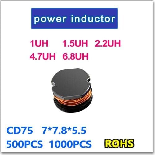 JASNPROSMA SMD Power Inductor CD75 500PCS 1000PCS 1UH 1.5UH 2.2UH 4.7UH 6.8UH 1R0 1R5 2R2 4R7 6R8 7*7.8*5.5mm New high quality