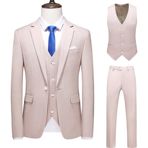3 Pcs Set Suit Coat Vest Pants / 2021 Fashion New Mens Casual Boutique Business Solid Color Groom Wedding Formal Blazers Dress