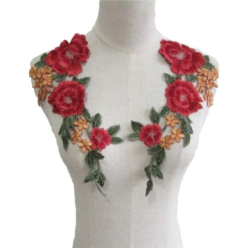 Colorful sewing exquisite womens applique fabric embroidery DIY clothing materials craft supplies accessories 1 pair for sale