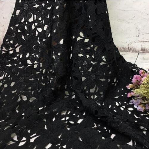 4Yards Leaf Pattern High Quality Nigerian Wedding African Lace Fabrics Black Guipure Cord Lace Fabric For Evening Party Dresses