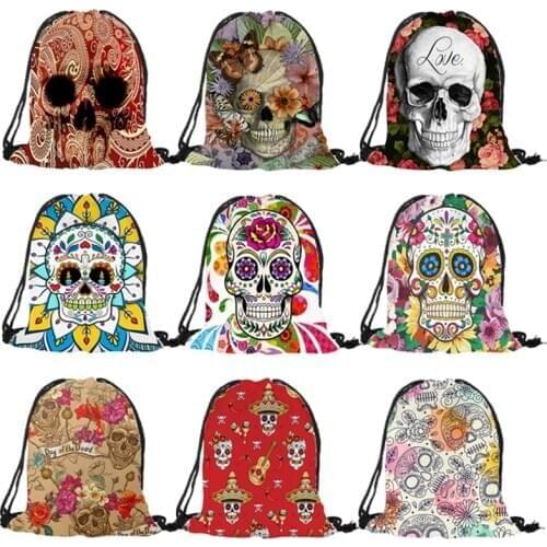 2018 hottest Drawstring bags women men Unisex floral skull art 3D Printing Halloween backpacks Mochila Feminina sac a dos