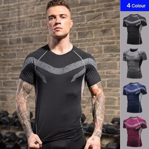 Fashion Gym Shirt Sports T Shirt Men Short Sleeve Running T-shirt mens Workout Training tight clothes Fitness Top Sport T-shirt