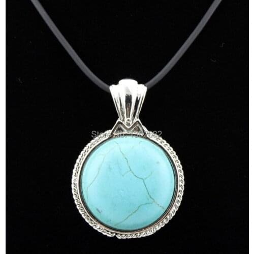 Fashion Lady Bohemian Style Unique Silver Plated Round Natural Stone Pendants Necklace Choker Lucky Gift MN517