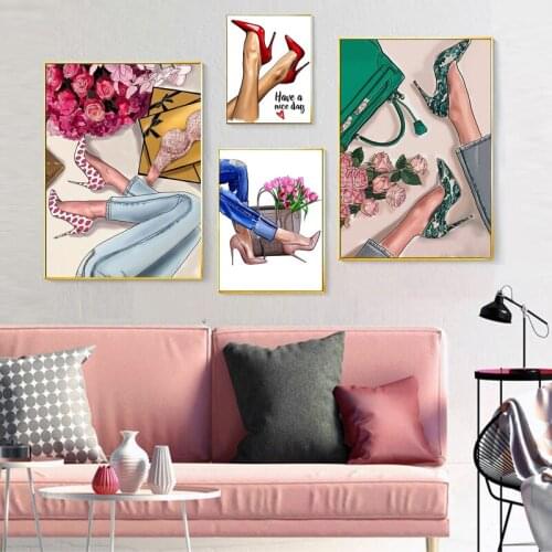 Fashion poster and printing high heels wall art canvas home decoration painting