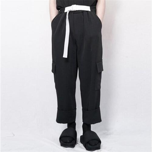 2021 new mens casual pants 9-point pants loose large crimped work clothes dark large pocket Harlan pants
