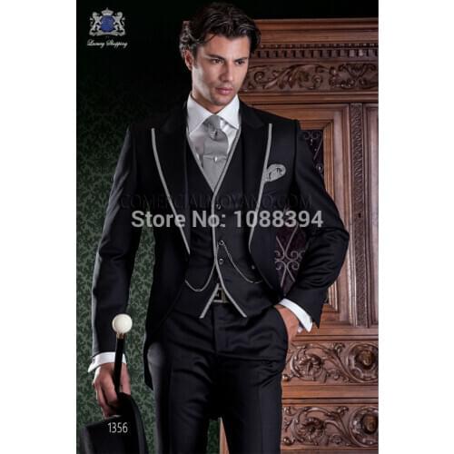 New Arrival Italian Morning Suit Men Tailcoat Black Wedding Suits For Men Groomsmen Peak Lapel Groom Wedding Suits Tuxedos