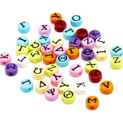 New Solid Colors Acrylic Letters Beads 3600pcs 4*7mm Flat Coin Round Shape Greek script Alphabet Lucite Bracelet Spacer Beads