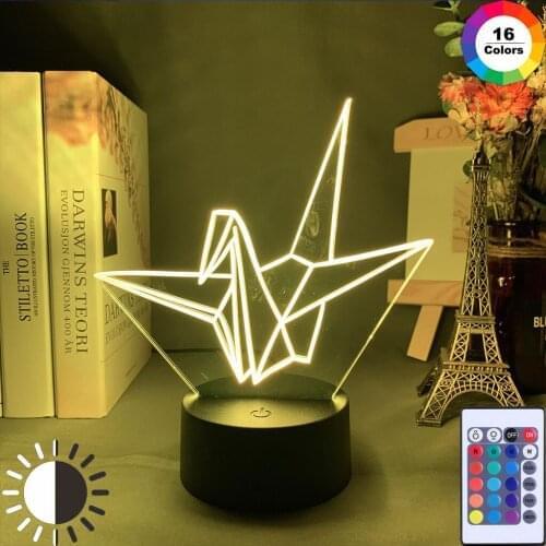 Orizuru 3D Night Light Led Touch Sensor 16 Colors Changing USB Battery Powered Nightlight for Home Decoration Lamp Paper Crane