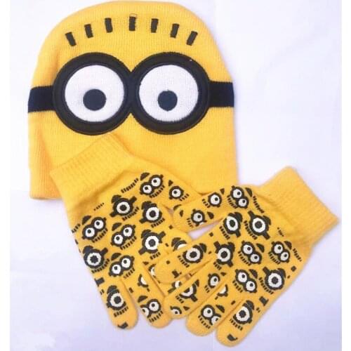 2021 autumn and winter pullover hat cartoon yellow knitted hat 2-10 years old Baby Hat gloves Beanies Caps Two-piece