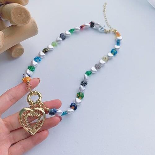 Heart Hollow Out Pendant Necklace Fashionable Sweet Elegant Glass Shell Necklace Ms Holiday Accessories Christmas Gifts