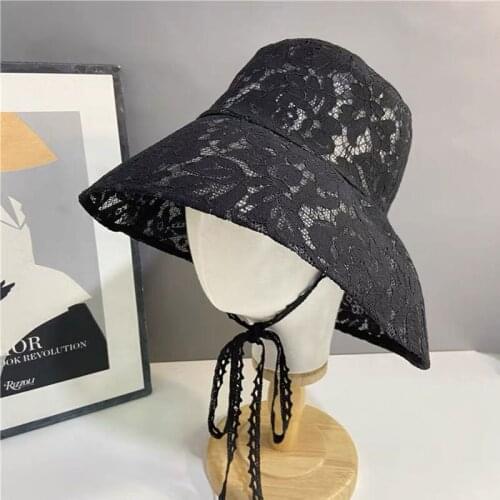 New Lace Fishing Bucket Hat Female Summer Korean Version Of Breathable Sun Hat Wide Brim Sunscreen Fashion Sun Caps K Pop