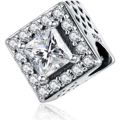Authentic S925 Bead Charm fit Lady Bracelet Bangle Geometric Radiance Clear CZ DIY Jewelry