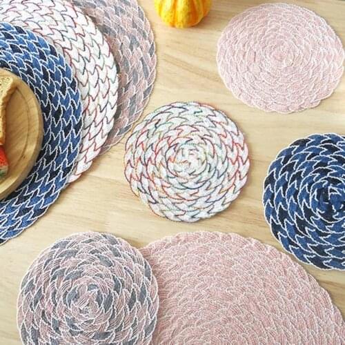 PP Dining Table Mat Woven Placemat Pad Heat Resistant Bowls Coffee Cups Coaster Table Napkins For Home Kitchen Party Supply