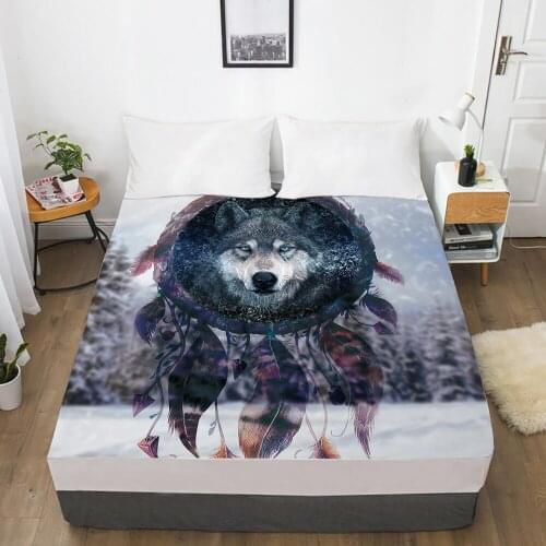 Luxury Elastic fitted sheet bed sheet With An Elastic Band Nordic Mattress Cover 150x200 Bed cover for home Dreamcatcher wolf