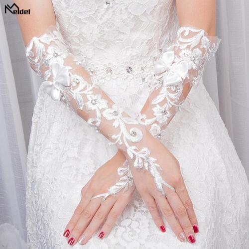 Luxury Ivory Lace Bridal Fingerless Gloves Woman Long Wedding Gloves Crystal Wedding Accessories for Brides
