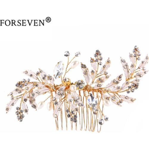 Handmade Hair Jewelry Vintage Gold Simulated Pearl Crystal Hair Comb For Bride tiara Hair Accessories Women Hair pin Headdress