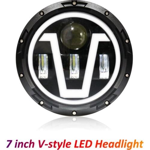 7'' Vintage Motorcycle LED Headlight 12V Round Headlamp V-Style Front Light for Cafe Racer Sportster Street Glide Road King 2021
