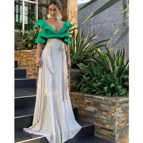 Flow Empire Waistline Modest Women England Style Soft Silk Satin Long Beige Skirts To Party With Sash