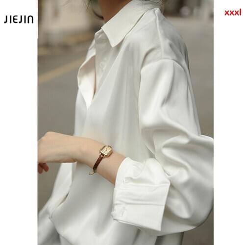 Women Long Sleeves Satin Blouse Vintage Femme V Neck Street Shirts Elegant Imitation Silk Blouse Female Casual OL Loose Satin