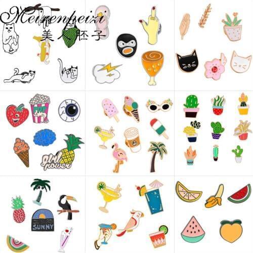 Fashion Brooches Enamel Pins Cute Animal Ice Cream Lapel Pin Collar For Women Girl Hat Scarf Badges Pins Brooches Set GIFT