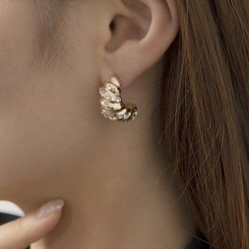 Korean Fashion Crystal Stud Earrings Punk Circle C Shape Geometric Women Earrings Piercing Vintage Luxury Accessories 2021 Trend