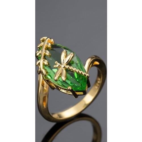 DAIWUJAN Gold Color Dragonfly Emerald Rings 925 Sterling Silver Oval Olive Green Crystal Women Ring Wedding Party Finger Jewelry