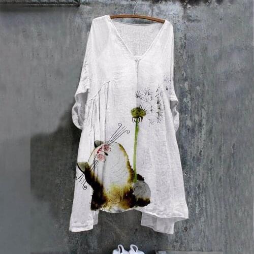 Women Fashion Plus Size Beach Dress Medium Length Flower Printed Long-sleeved V-neck Elegant Streetwear Dress Festival Clothing