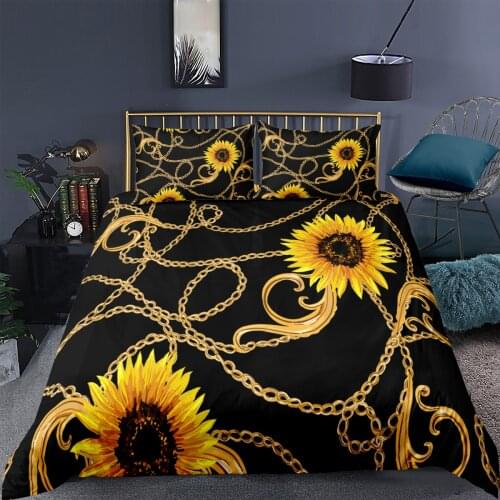 Gold Chain Sunflowers Bedding Set Fashion 3D Print Comforter Luxury Queen King Single Size Duvet Cover Set Home Textile Decor