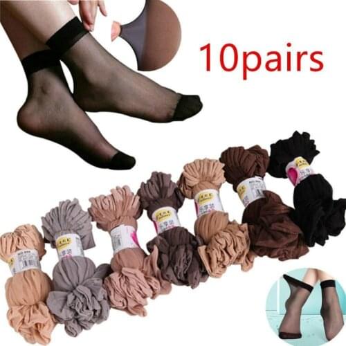 10 Pairs of Summer Sexy Ultra-thin Crystal Stockings Wholesale Women High Elasticity Black Transparent Nylon Socks Women