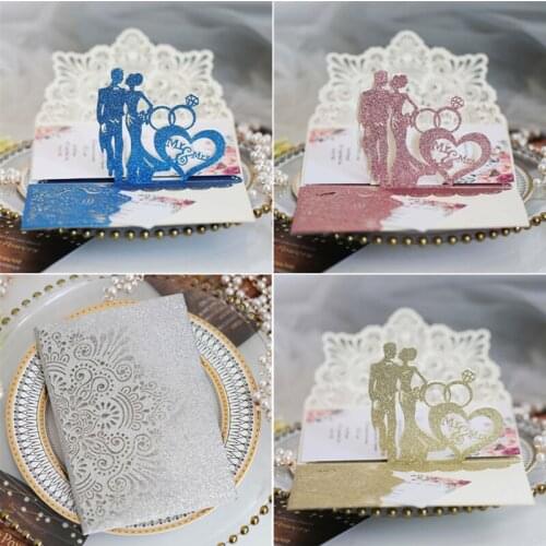10pcs Bride and Groom Hollow Wedding Engagement Party Invitations Card Delicate Carved Lace Romantic Greeting Cards
