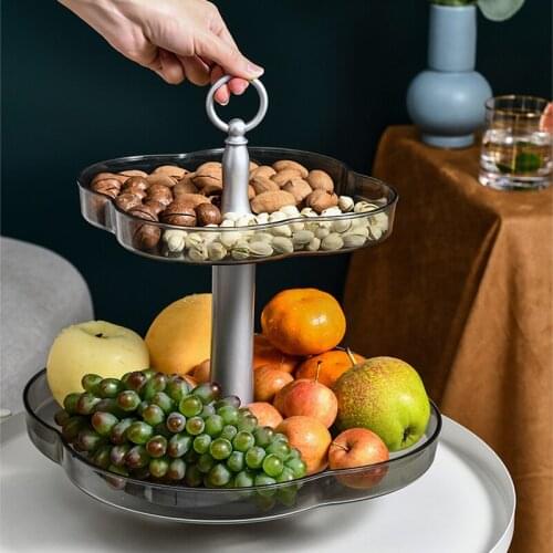 2 Layer Fruit Bowl with Handle Rotating Snack Cake Stand Food Tray Dessert Plate Storage Basket Wedding Family Party Tableware