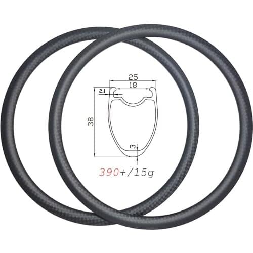 390g Ultralight 38mm Deep Carbon Rims 700C Disc Clincher Tubeless 25mm Wide Road Gravel Wheels UD 3K 12K 18H 20H 21H 24H 28H 32H