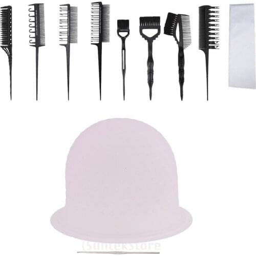 8pcs Hair Dyeing Tinting Brush + Highlighting Dye Hair Coloring Cap + Metal Hook + Coloring Paper, Salon Barber Dye Hair Tools