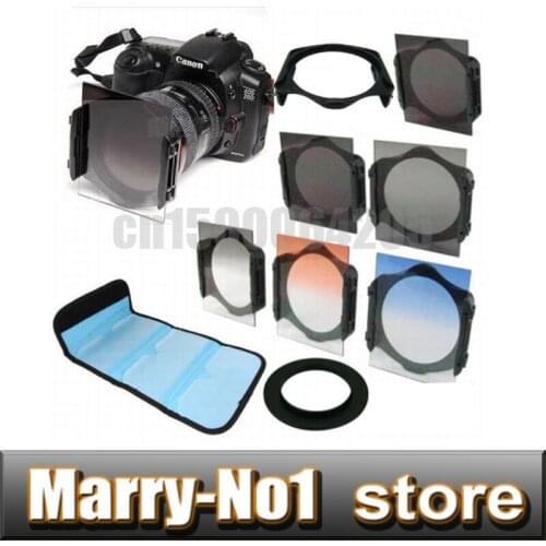 9 In1 49 52 55 58 62 67 72 77 82mm Adapter ring & ND2/ND4/ND8 and Graduated Orange Blue grey square Filter bag case For P series