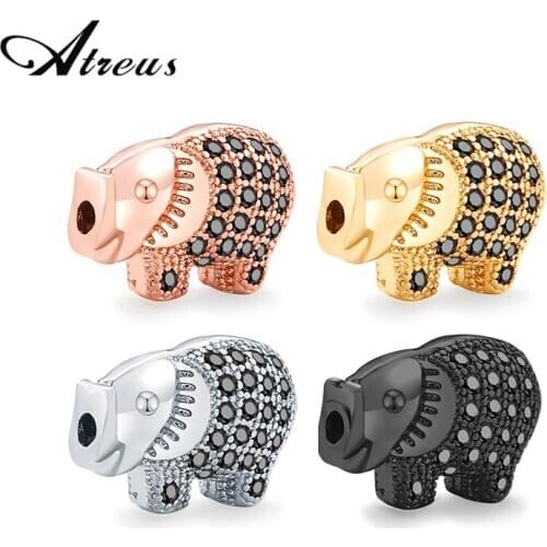 Atreus 3pcs/set Black Micro Pave Zirconia Pig Animal Beads 14mm Copper Spacer Small Beads For DIY Jewelry Making