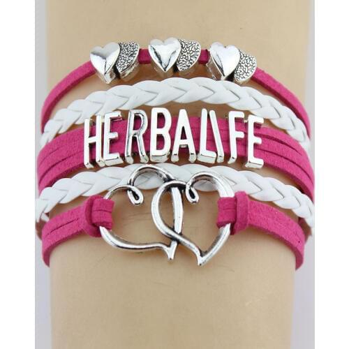 10PC/Lot Infinity Love Herbalife Double Heart Charm Wrap Bracelets Heart Bracelet Wax Leather Custom Women&Men Bracelets Jewelry