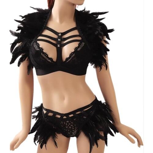 Feather Cage Bra Harness Suspenders Belt Rave Wear Body Stockings Bondage Sexy Erotic Lingerie Harness Women Full Body Harness